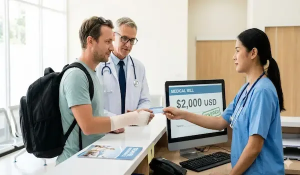 Turist primind asisten?� medical� �n str�in�tate acoperit� de asigurare