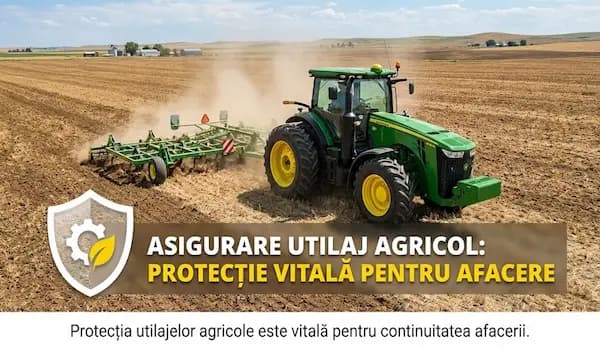 Tractor agricol pe câmp cu asigurare RCA și CASCO pentru utilaje