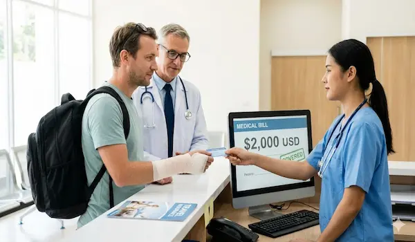 Turist primind asistență medicală în străinătate acoperită de asigurare