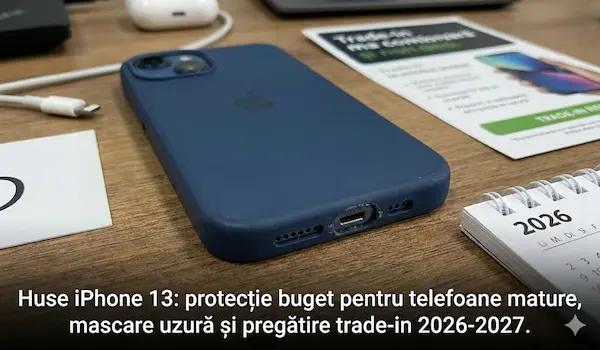iPhone 13 cu 3 ani vechime protejat cu husă opacă care ascunde uzura existentă