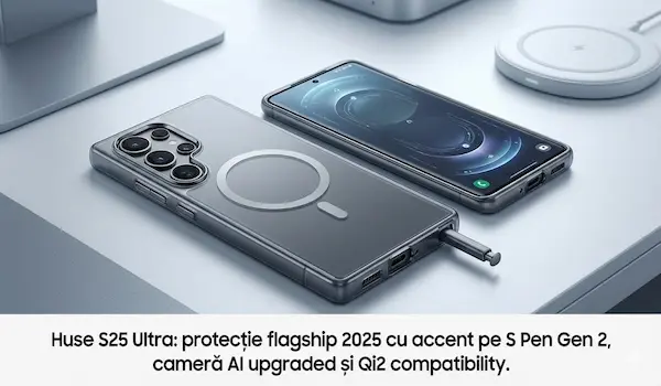Samsung Galaxy S25 Ultra cu husă Qi2-compatible, protejând S Pen Gen 2 și camera AI upgraded
